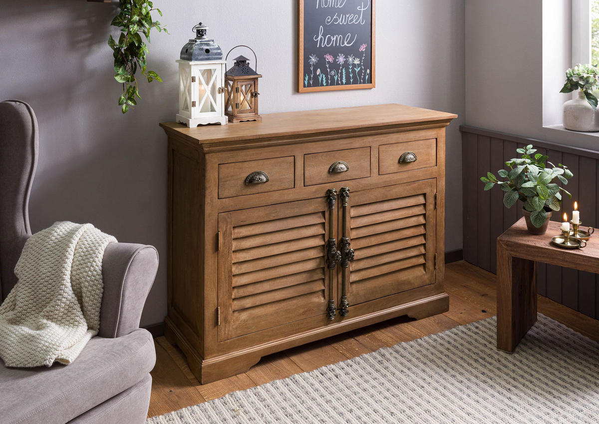 SIDEBOARD Mango 120x45x90 beige geölt TOULOUSE #06 - Beige, Holz (120/90/45cm) - Massivmoebel24