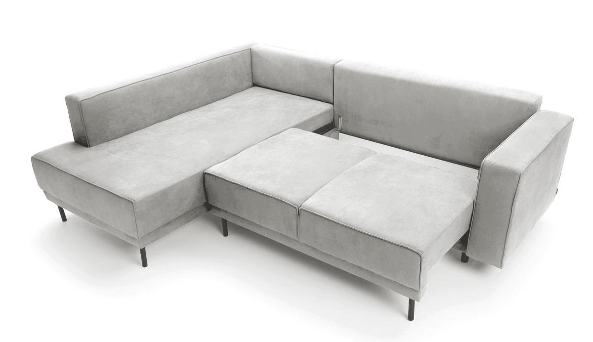 ECKSOFA Rodario Hellgrau Velours - Hellgrau/Schwarz, Textil/Metall (247/187cm) - Selsey
