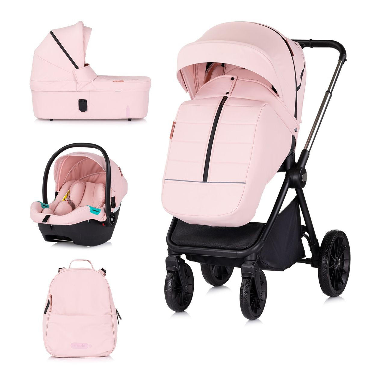 KOMBIKINDERWAGEN Encanto 3 in 1 rosa Babyschale i-Size Babywanne Sportsitz - Rosa, Metall (80/57/105cm) - Chipolino