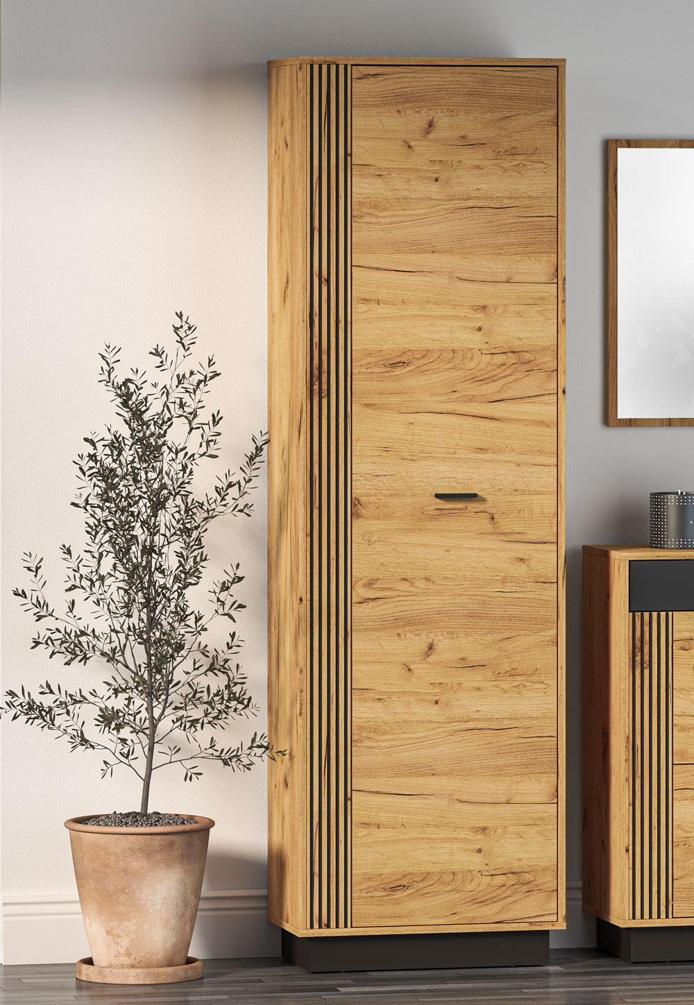 GARDEROBENSCHRANK Vasco Gold Craft Eiche / Schwarz 60 / 34 / 200cm - Eichefarben/Schwarz, Holz/Holzwerkstoff (60/200/34cm) - Feldmann-Wohnen