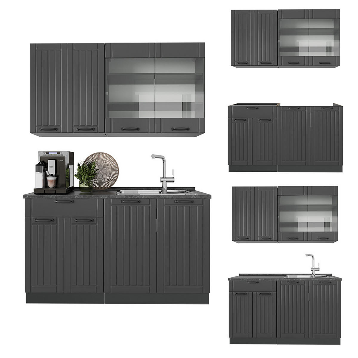 JEDNOTKOVÁ KUCHYNĚ Fame-Line Tmavě šedá - tmavě šedá/antracitová, kompozitní dřevo (140/81.6/60cm) - Vicco