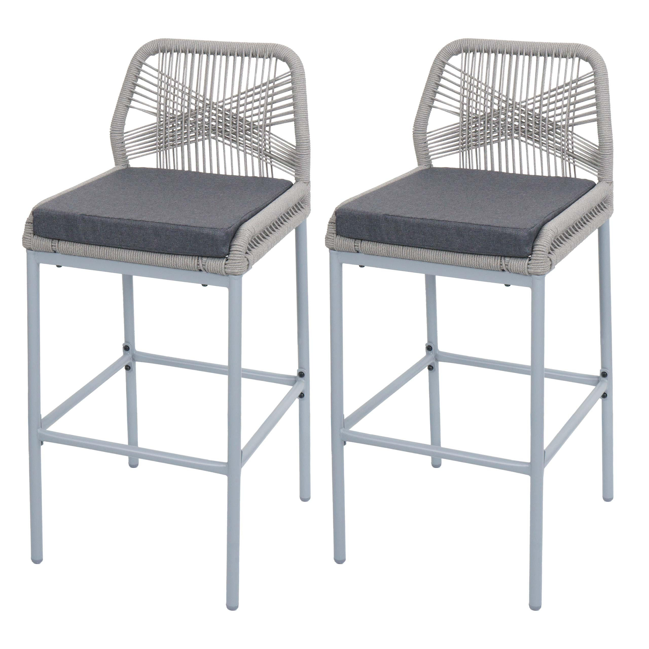 GARTENSTUHL 2er-Set HxBxT 101x42x52cm Sitzhöhe 76cm Hellgrau Kissen Dunkelgrau Seilgeflecht Metall - Hellgrau, Metall (42/101/52cm) - PROREGAL