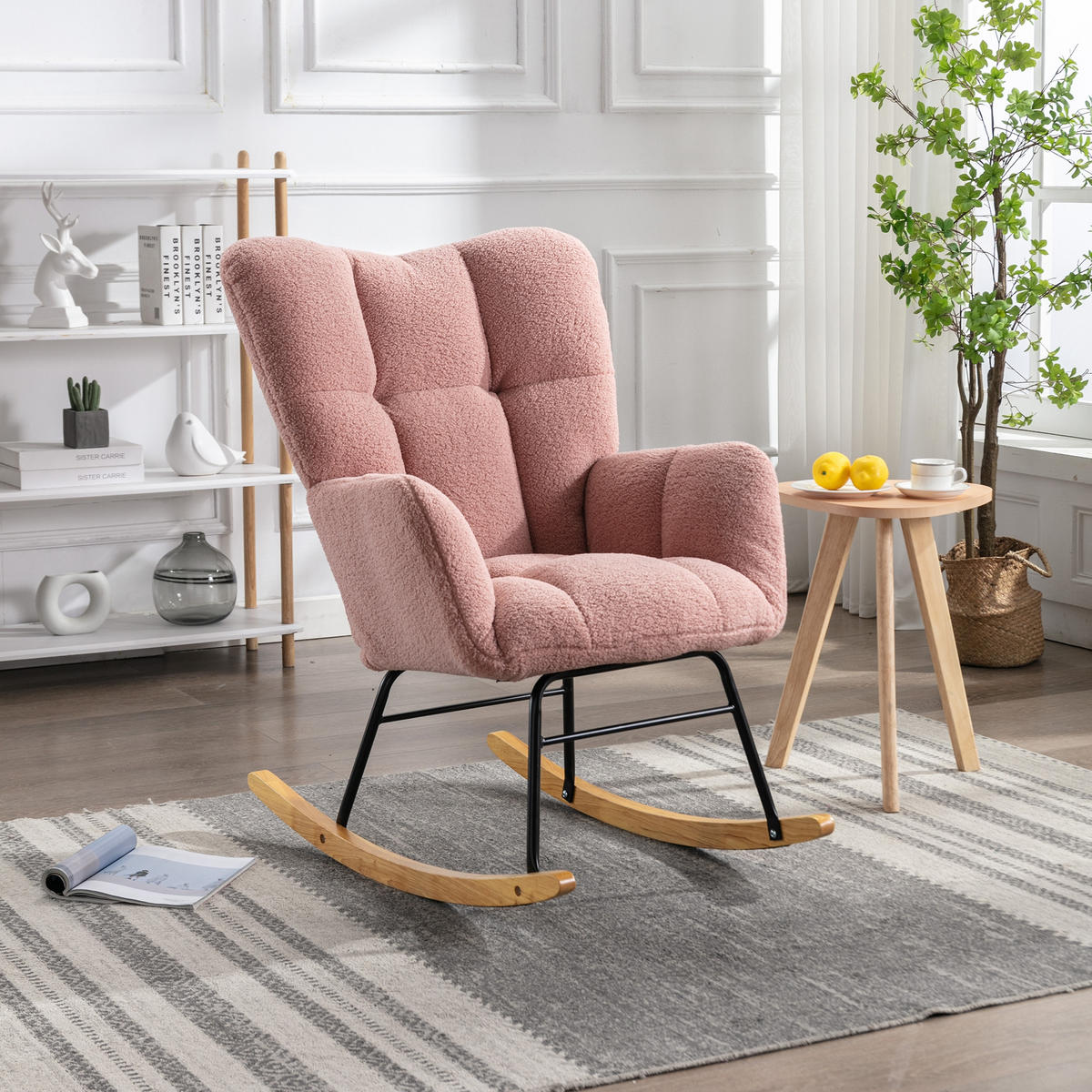 SCHAUKELSTUHL 89/70/95 cm Rosa Teddy - Rosa, Textil (70/95/80cm) - Oxeza