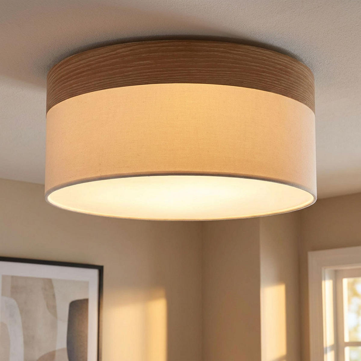 LED DECKENLEUCHTE CHIPSY Beige Holzoptik - Beige, Holz (40/40/25cm) - Globo Lighting