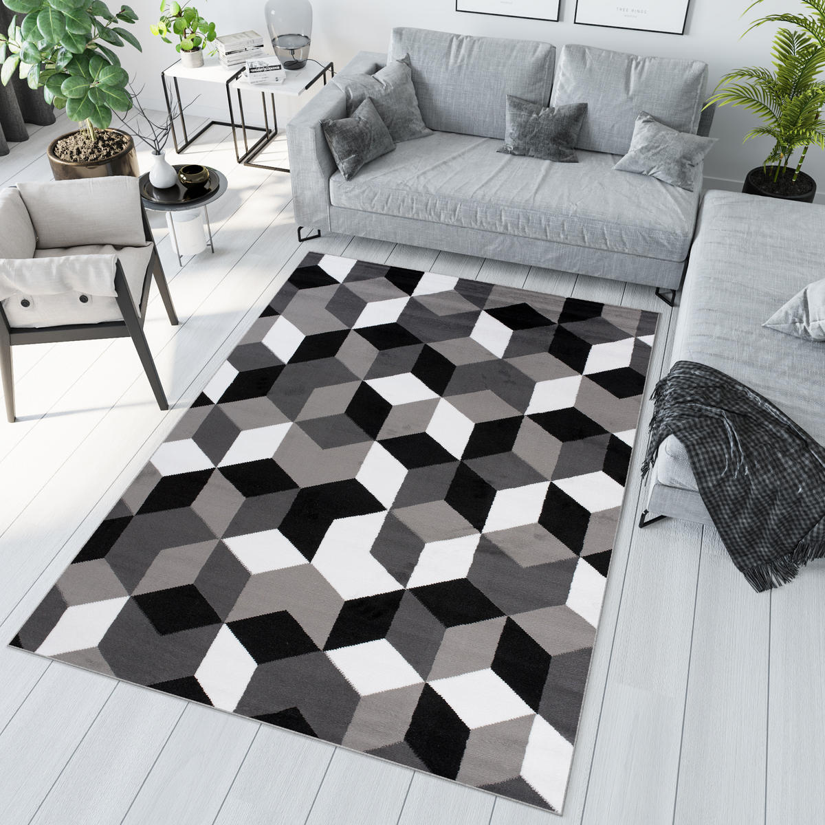 TEPPICH MAYA Dunkelgrau Geometrisch Gitter Figuren 200/300 cm - Dunkelgrau, Textil (200/300cm) - Tapiso