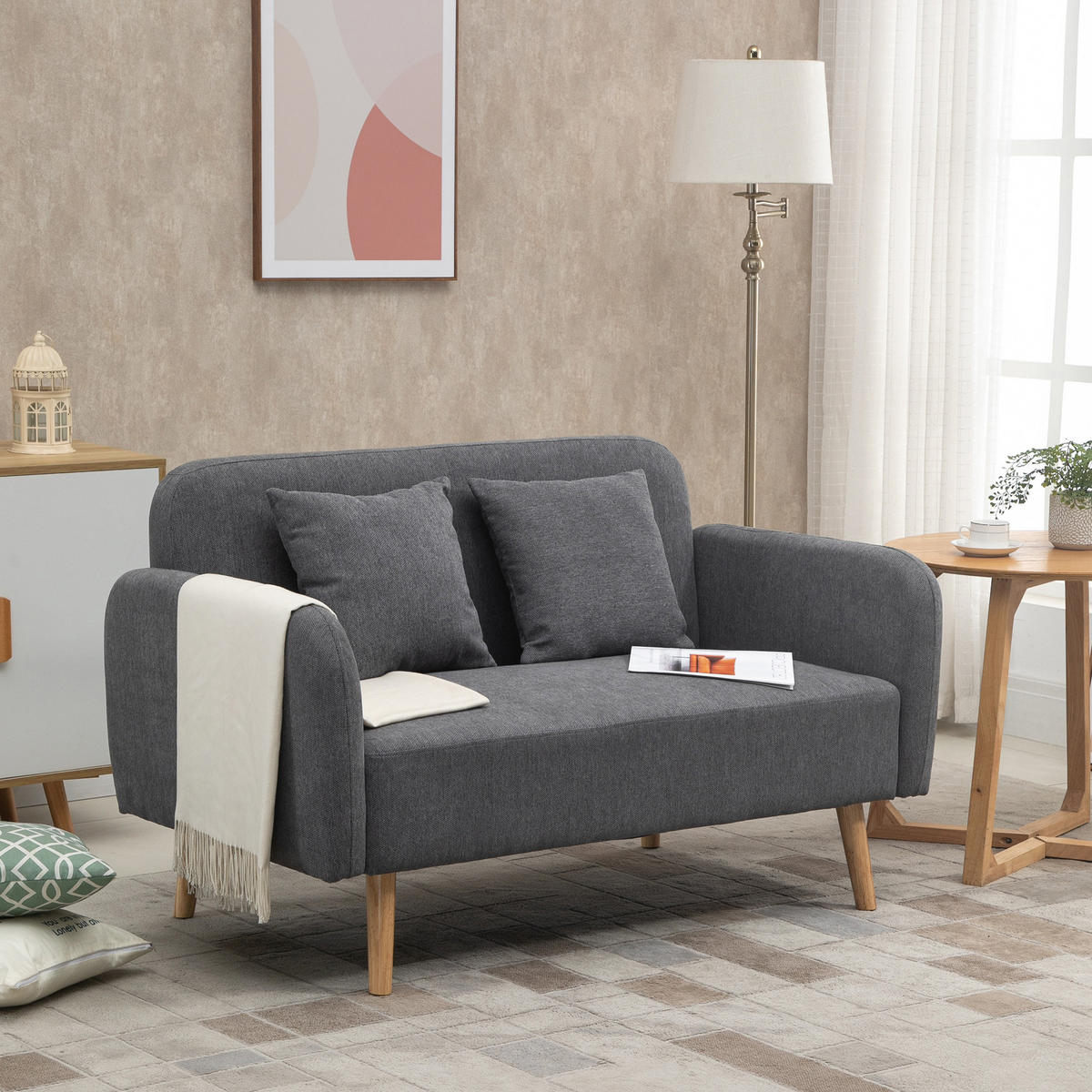 SOFA 2-Sitzer, Polyester, Grau+Natur - Naturfarben/Grau, Kunststoff (70/80/130cm) - HOMCOM