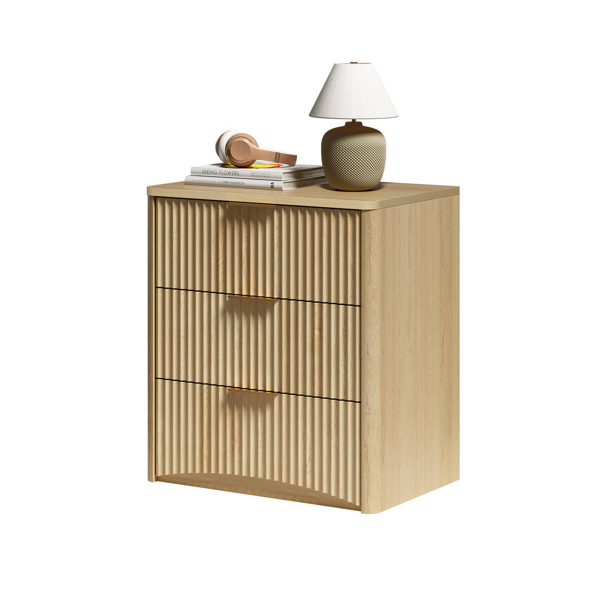 NACHTTISCH 38/58/64 cm Eiche aus MDF mit 3 Schubladen - Braun, Holzwerkstoff (38/64/58cm) - OKWISH