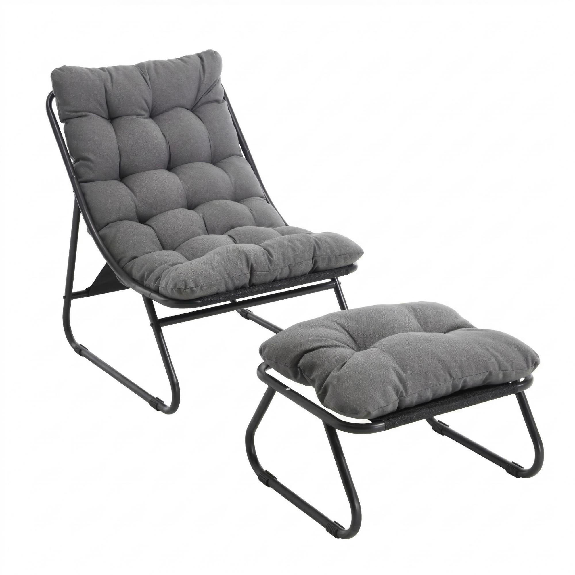 SESSELSET, Relaxsessel mit Hocker,Stahlrahmen,Polyester,Grau - Hellgrau, Kunststoff (78/86/65cm) - LVHOM