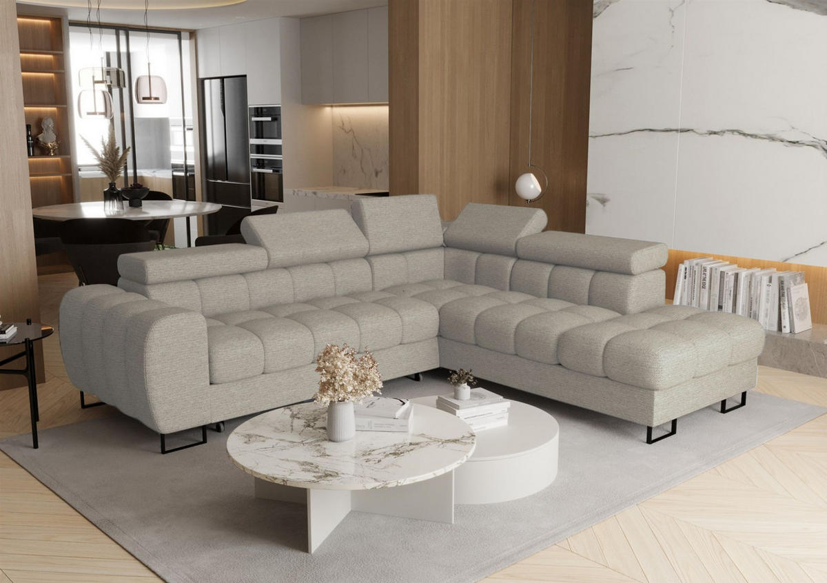 ECKSOFA Bastien Max Mit Schlaffunktion - Beige, Holzwerkstoff/Textil (260/225cm) - Fun Möbel