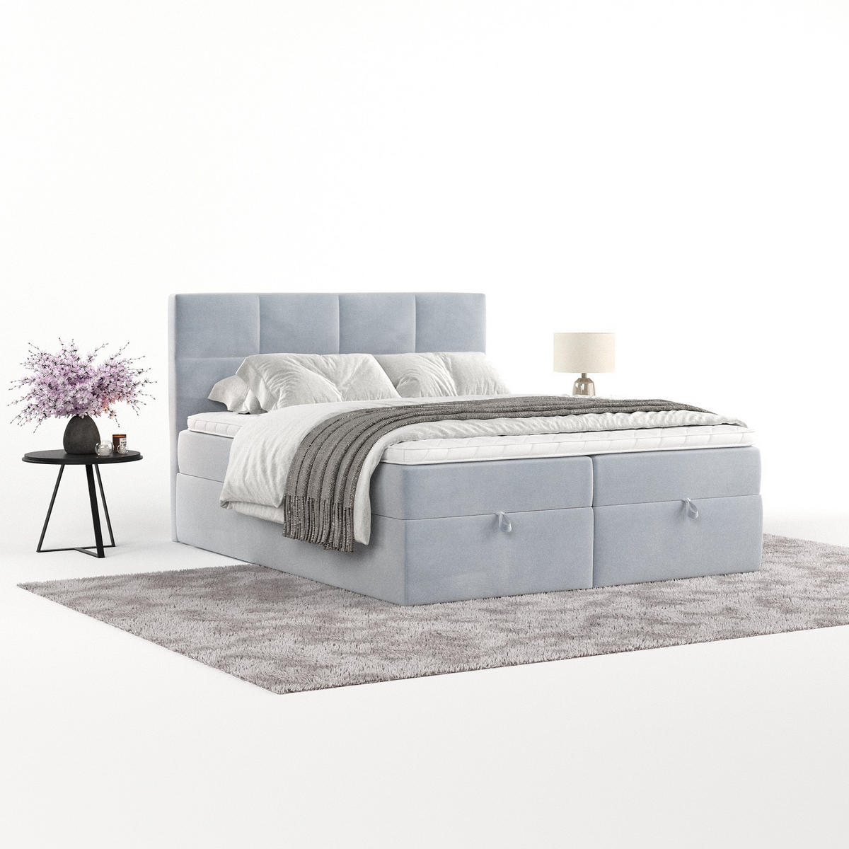 BOXBETT Velto 180/200 cm Hellgrau im Paros Stoff - Hellgrau/Schwarz, Holz/Holzwerkstoff (180/200cm) - AltaBeds