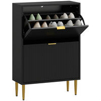 SCHUHSCHRANK Schwarz MDF und Metall klappbar mit Fächern 1 Stück - Schwarz, Holzwerkstoff (60/91.5/24cm) - PANGIVO