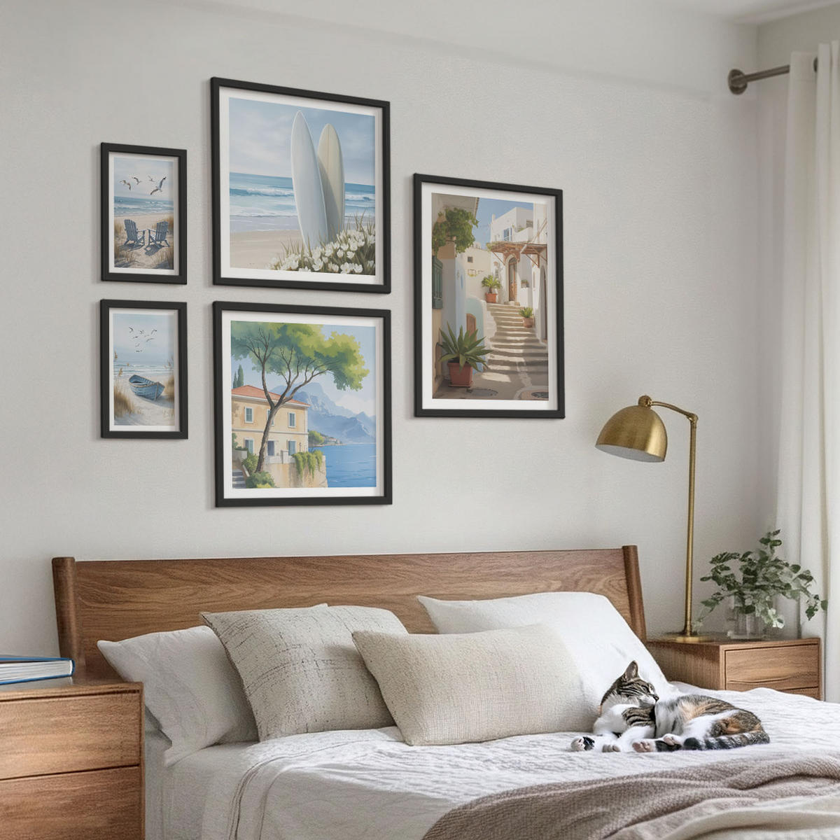 WANDBILDER 5er-Set - 50x50 cm & 20x30 cm & 40x60 cm Schwarzer Rahmen - Straßenblumen, Fahrrad bemalt - Schwarz, Kunststoff (40/60cm) - ArtPrintCave