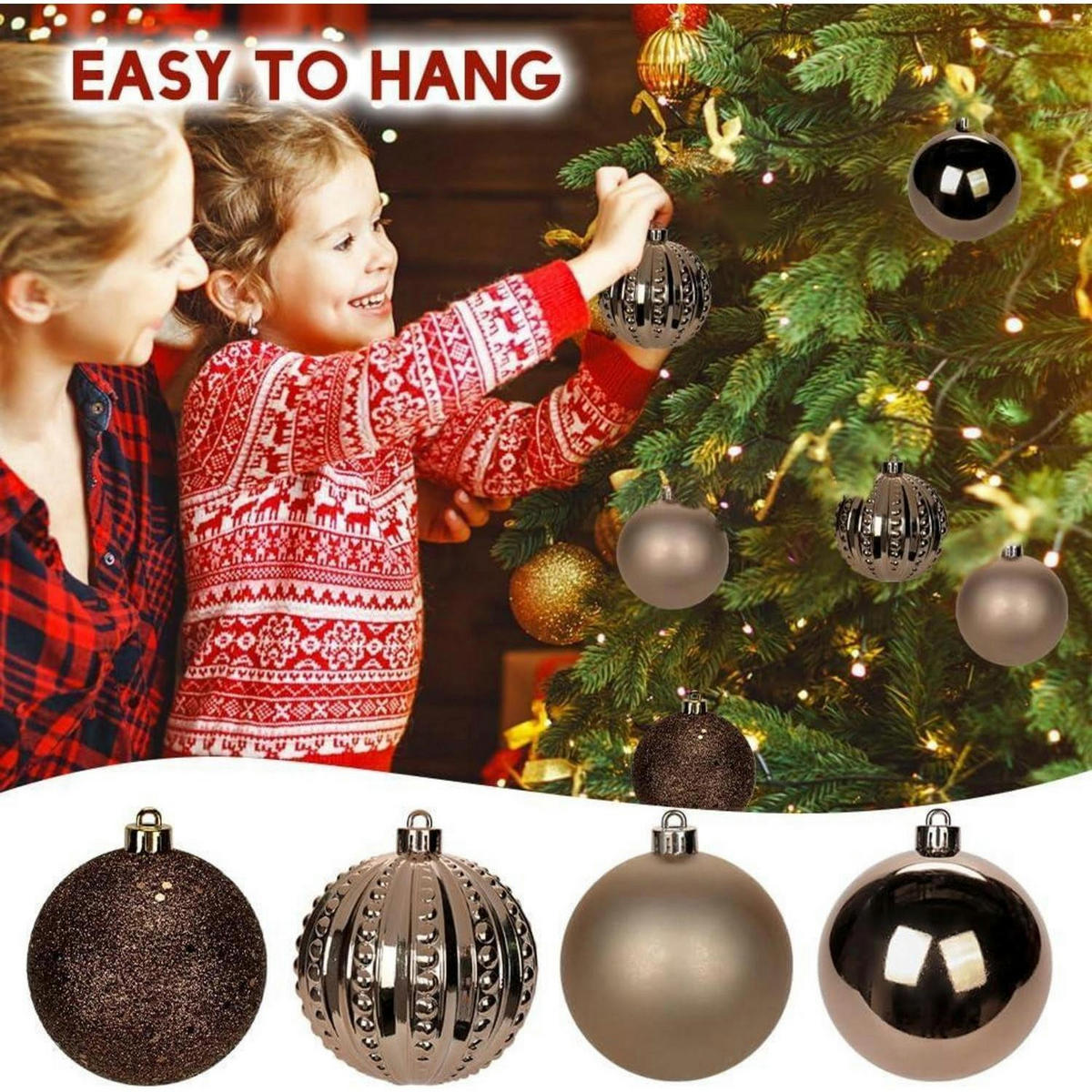 WEIHNACHTSKUGELN 12-teiliges Set Kunststoff Braun 8 cm - Bronzefarben, Kunststoff (8/8/8cm)