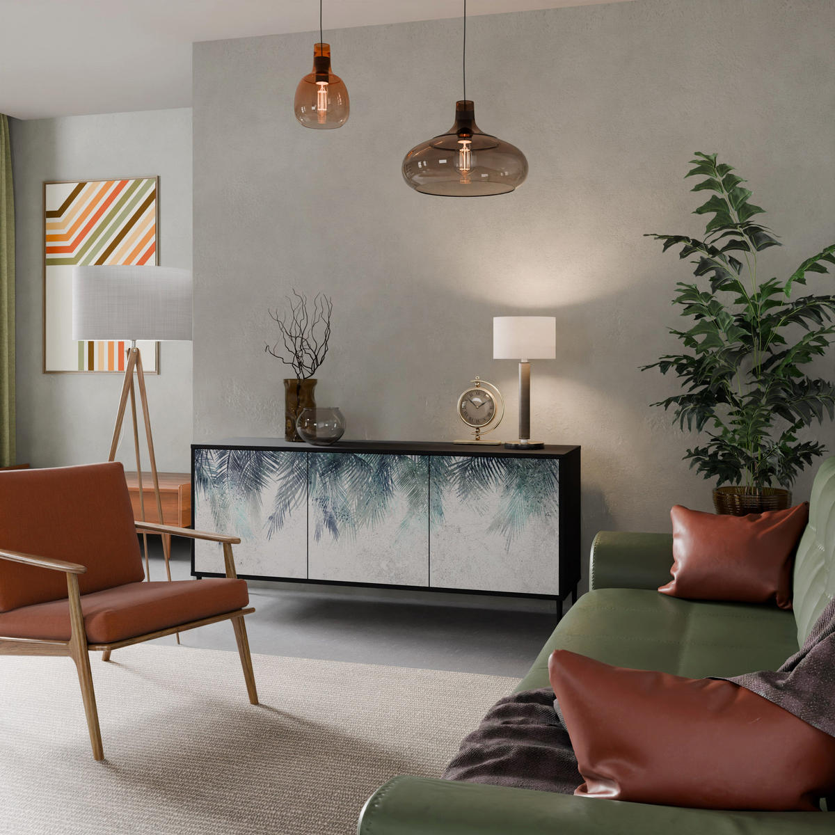 SIDEBOARD PALM VEIL, Eicheneffekt, 164,5x42x77,5 cm, 3 Türen - Eichefarben/Buchefarben, Holzwerkstoff/Buchenholz (164.5/77.5/42cm) - SpaceRebels