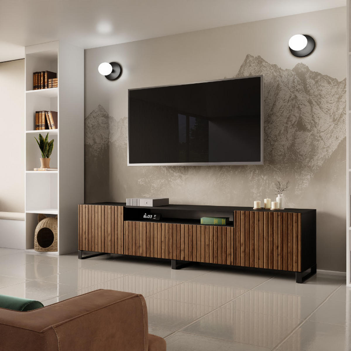 TV-SCHRANK Mio III 200 cm, dreitürig, schwarz, catania - Schwarz/Braun, Kunststoff (200/53/41cm) - Margaret Hadas24