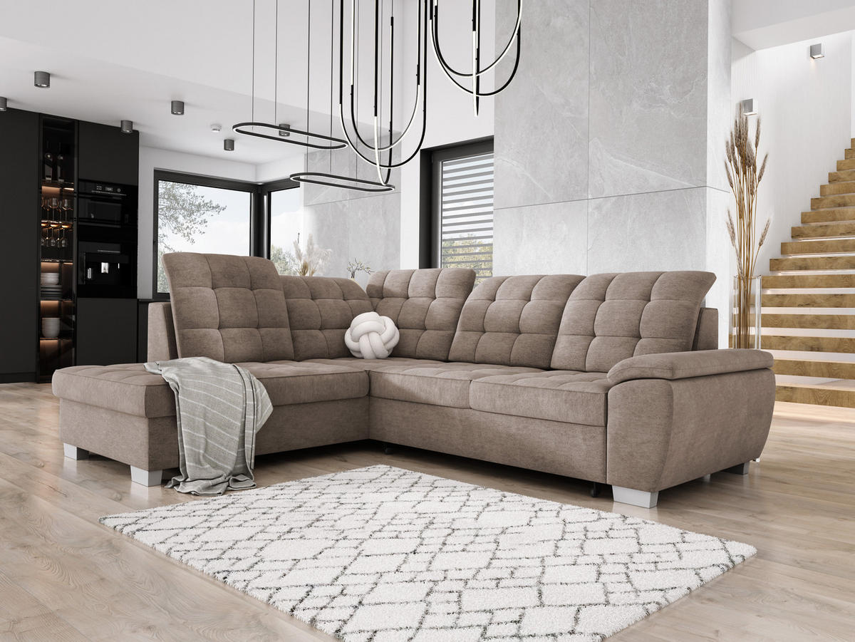 ECKSOFA LOTTA L-förmig Bettkasten verstellbare Kopfstützen hochwertige Verarbeitung lose Rückenkissen freistehend LINKS 212x258x106 cm Beige - Beige, Holz/Textil (212/258cm) - DomoHome