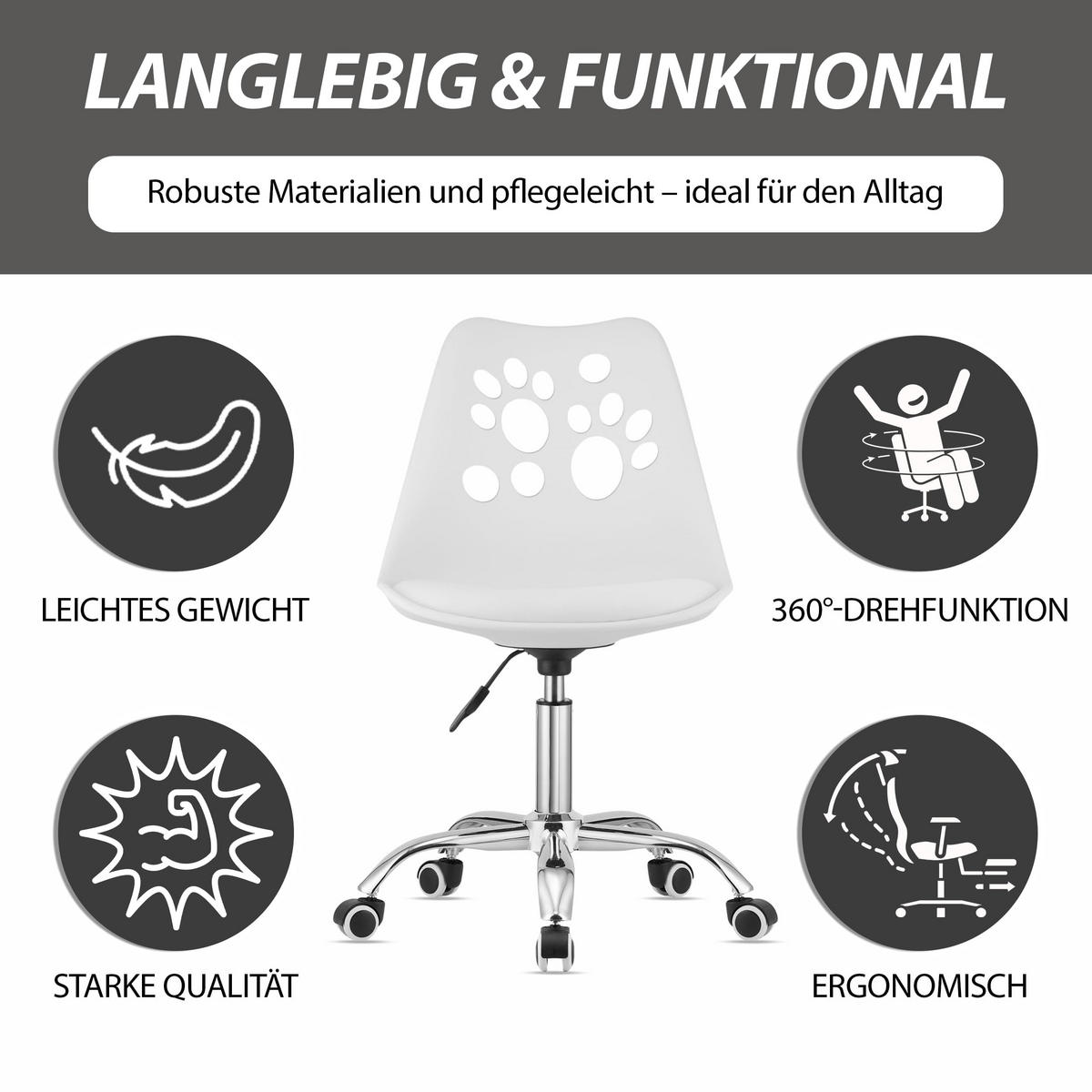 BÜRODREHSTUHL Weiß, Höhenverstellbar, Rollen, Ohne Armlehnen, Ergonomisch Für Home Office Und Schlafzimmer - Weiß, Textil (51/94/58cm) - Best For Home