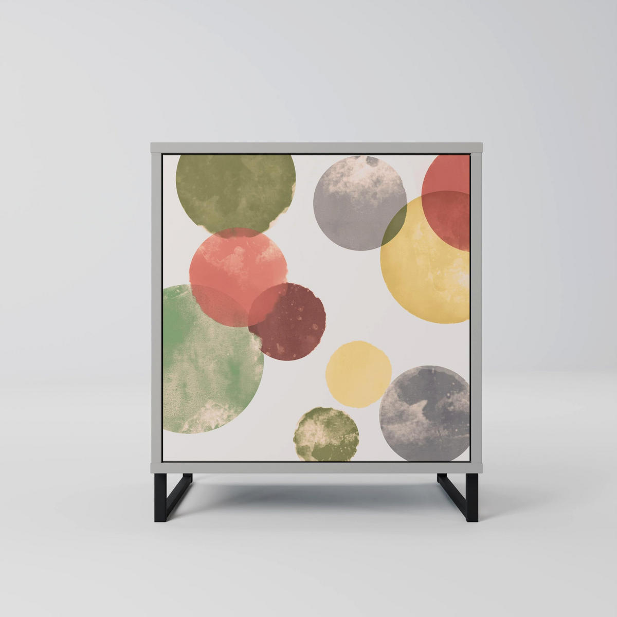 SIDEBOARD FLEETING HAPPINESS, Grau, 57,5x42x72,5 cm, Schwarze Metallfüße - Multicolor/Schwarz, Holzwerkstoff/Metall (57.5/72.5/42cm) - SpaceRebels