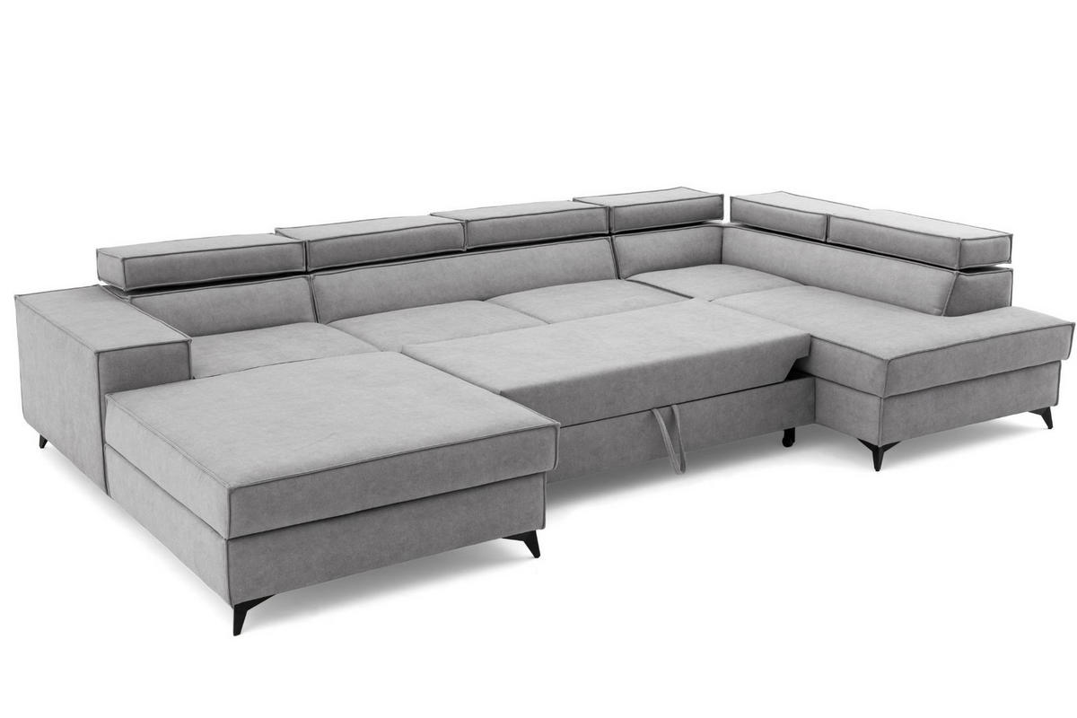 ECKSOFA PURE U Rechts mit Schlaffunktion 127x270 Velours Hellgrau - Hellgrau/Schwarz, Holz/Textil (204/340cm) - Muffo
