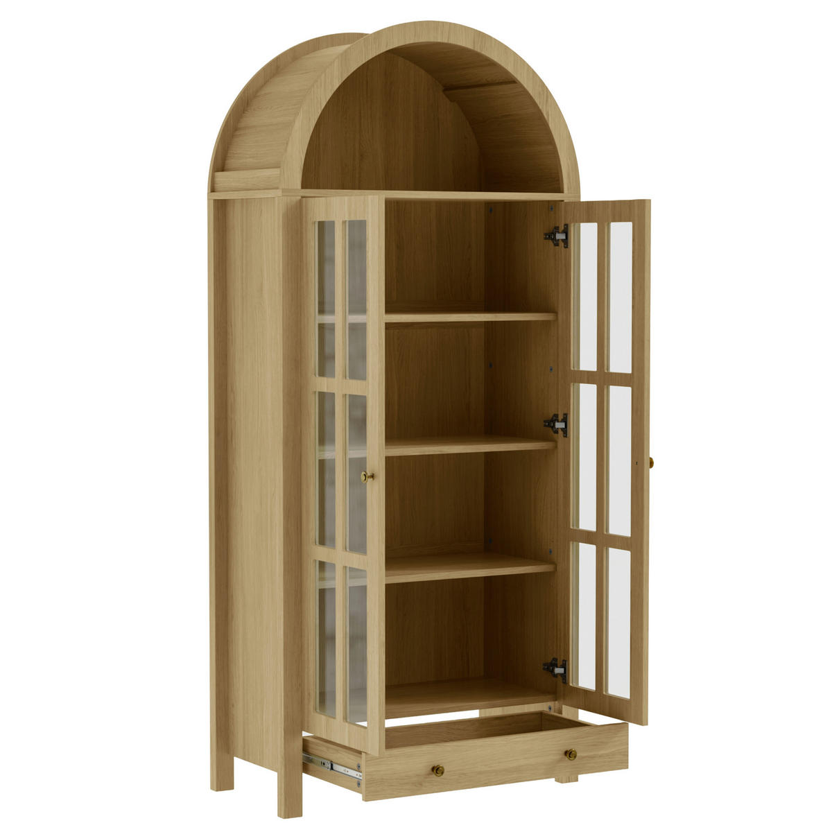 HIGHBOARD Bogen-Design Holzoptik mit Acryl-Türen & Schublade - Naturfarben, Holzwerkstoff (75/170.5/35cm) - Urban Meuble