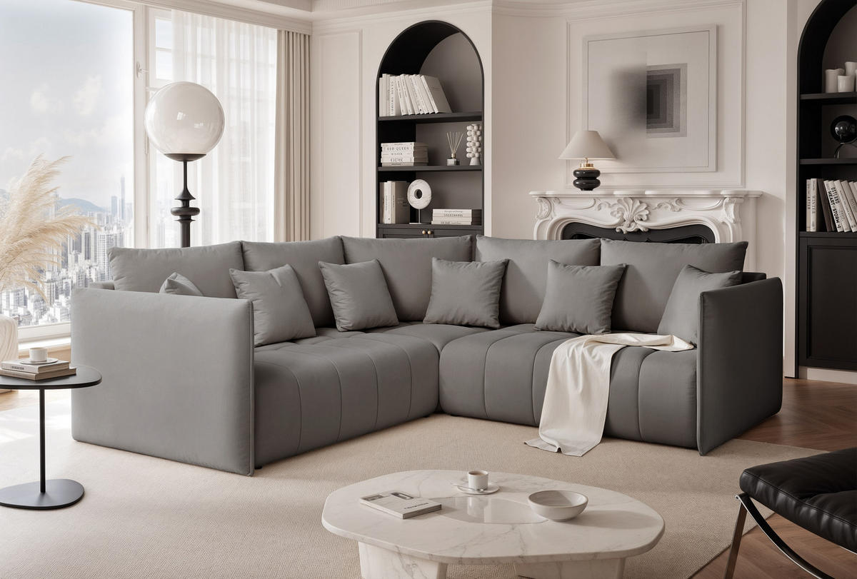 ECKSOFA OLIMPIA mit Schlaffunktion und Bettkasten Grau - Grau, Holzwerkstoff/Kunststoff (235/230cm) - Idohome