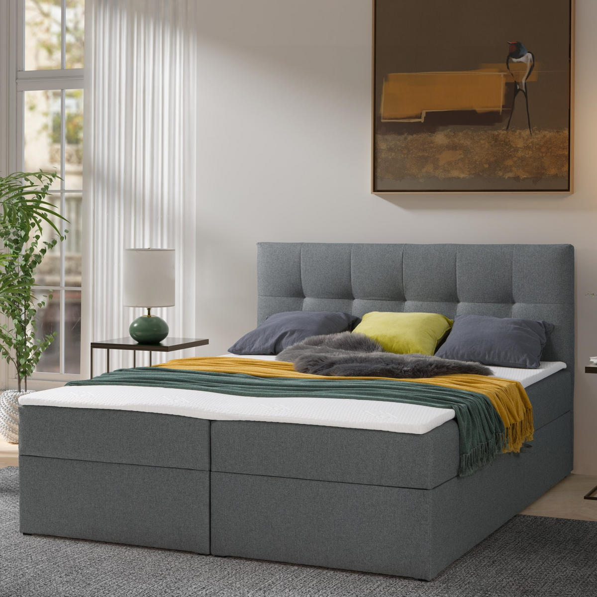 BOXBETT Toronto 140x200 Bonell-Matratze H3 und Topper - Dunkelgrau/Silberfarben, Holz/Holzwerkstoff (140/200cm) - Ravio