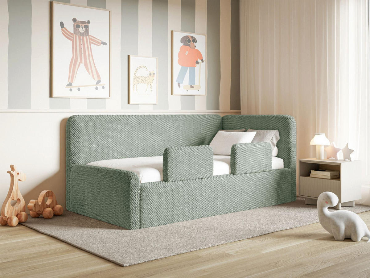 JUGENDBETT Fanko Samt Salbeigrün 90x200 cm - Schwarz/Hellgrün, Kunststoff/Textil (90/200cm) - Selsey