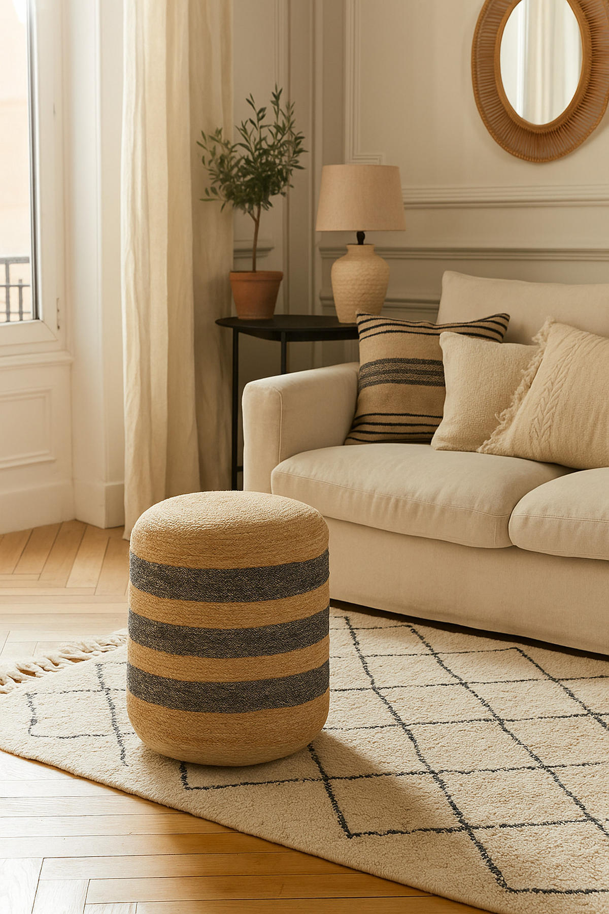 POUF Jute Braun - Braun, Textil (40/40/40cm) - Nordlys