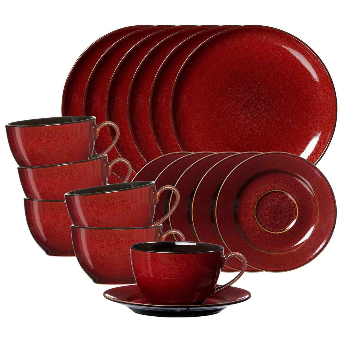 KAFFEESERVICE Gambia rot 18er Set - Rot, Keramik (1/1/1cm) - Ritzenhoff Breker