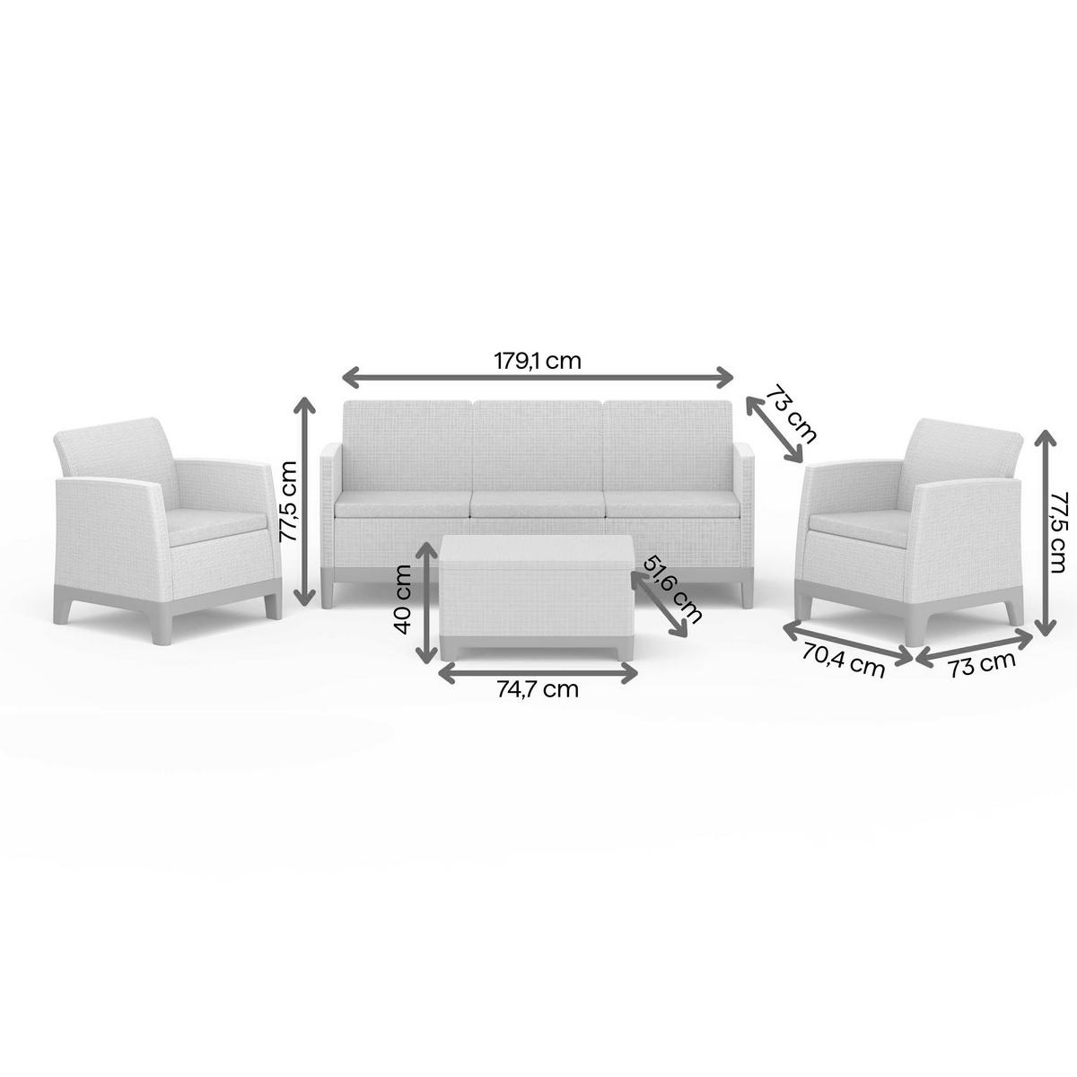 GARTENSET Norrin aus Polypropylen, 3-Sitzer-Sofa, 2 Sessel und Tisch, für 5 Personen, Grau - Grau, Kunststoff - Beautysofa