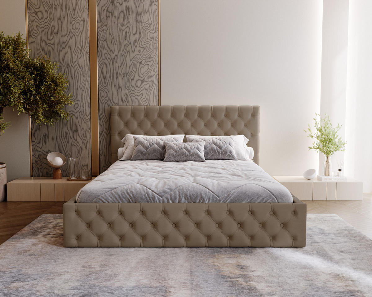 POLSTERBETT 180x200 Verti Slim, Chesterfield, Braun - Braun, Holz/Textil (180/200cm) - Emporius