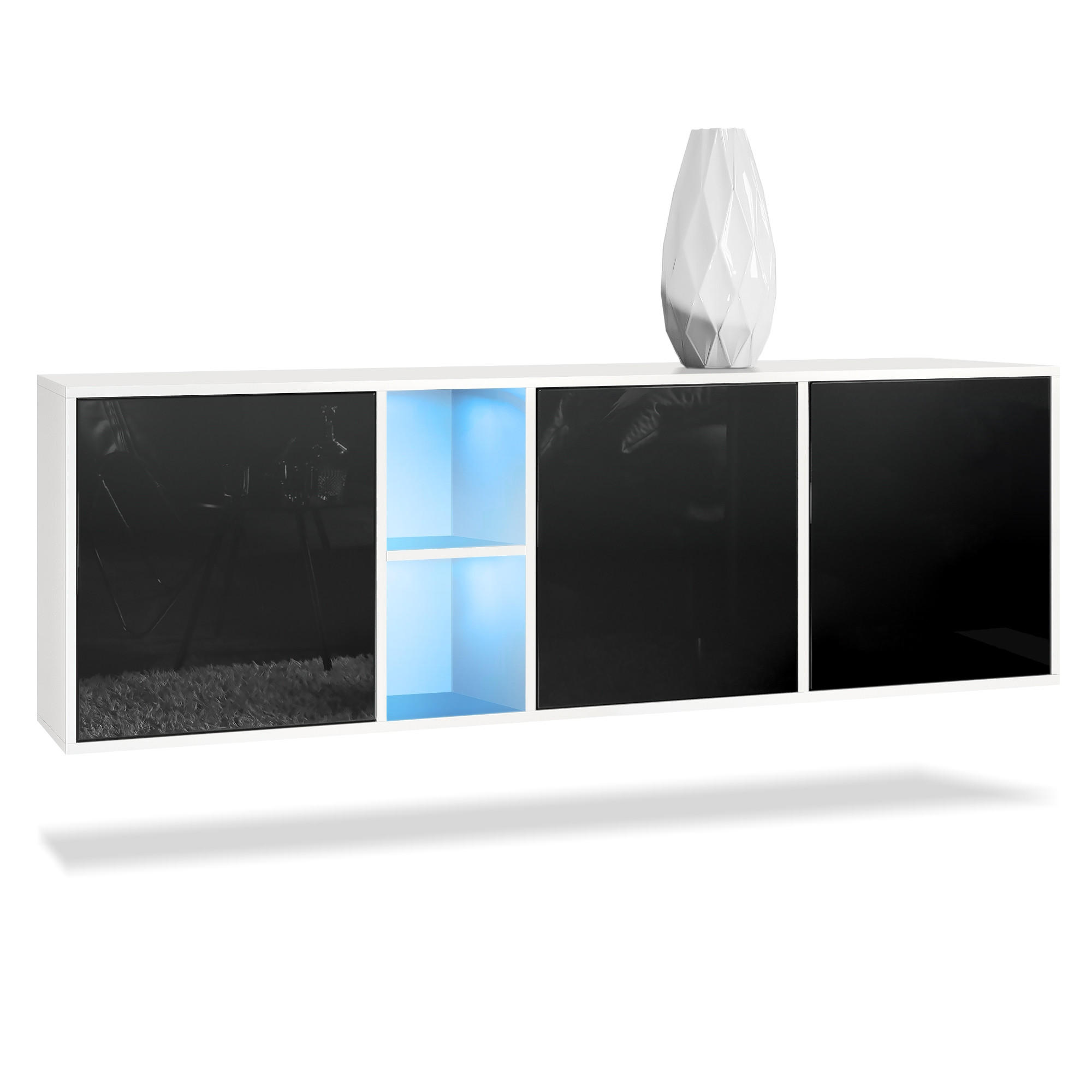 Vladon Sideboard Schwarz Hochglanz 182x53x35 cm