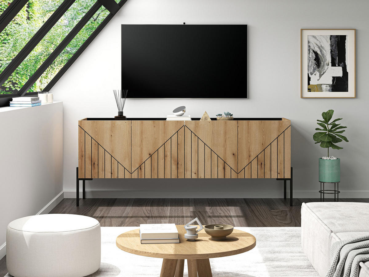 TV Lowboard NEO (B/H/T: ca. 155/62/40 cm) in Evoke Oak Nachbildung/Evoke Oak Nachbildung - Eichefarben, Holzwerkstoff (155/62/40cm)