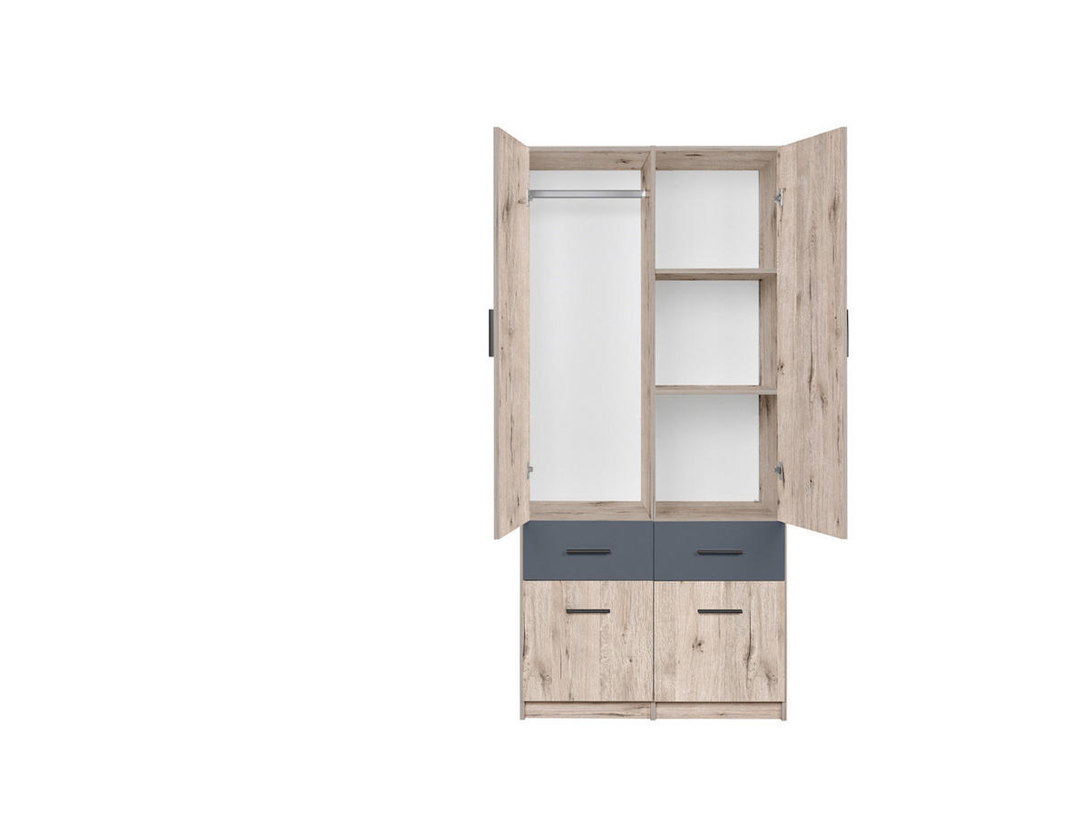 KLEIDERSCHRANK SOLENA 03 - 91.2×197,6×53,6 cm 2 Türen & 4 Schubladen Wellington Eiche - Eichefarben, Holz/Holzwerkstoff (91.2/197.6/53.6cm) - Milaros Markt