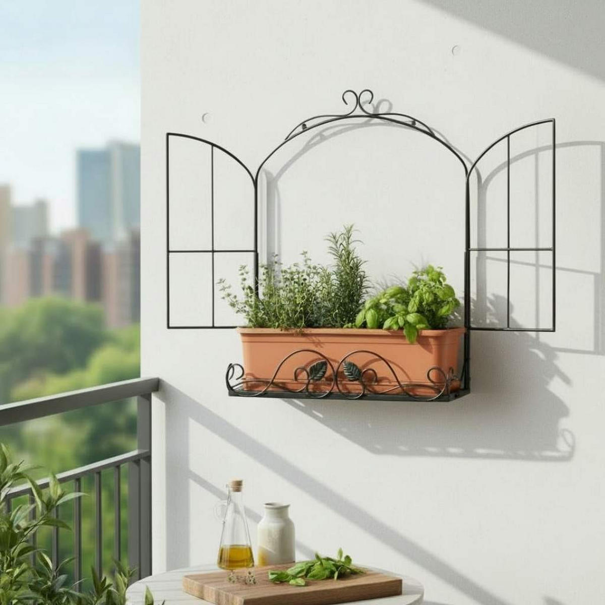KRÄUTERREGAL FÜR BALKON UND WAND Wetterfest Schwarz 50 cm - Schwarz, Metall (52/62/18cm) - DanDiBo