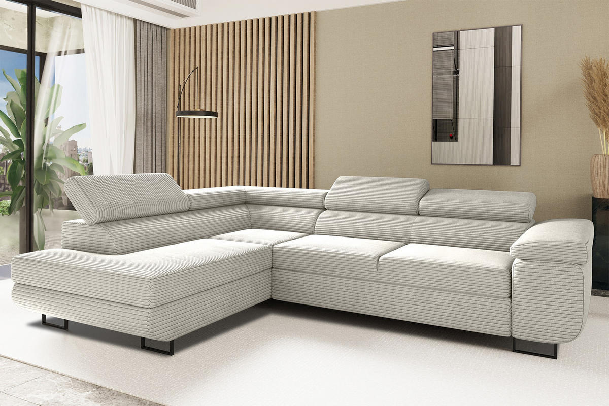 ECKSOFA ATOMIC Mit Schlaffunktion, Stoff Poso, Hellgrau, Links - Hellgrau, Holz (203/277cm) - Kaiser Möbel