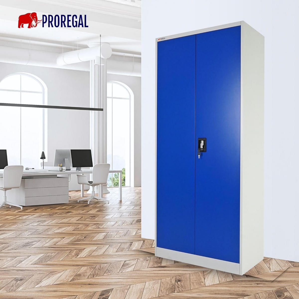 FLÜGELTÜRENSCHRANK Elephant 2er-Set komplett montiert 180x80x40cm 4 Ebenen Blau/Lichtgrau - Blau, Metall (160/180/40cm) - PROREGAL