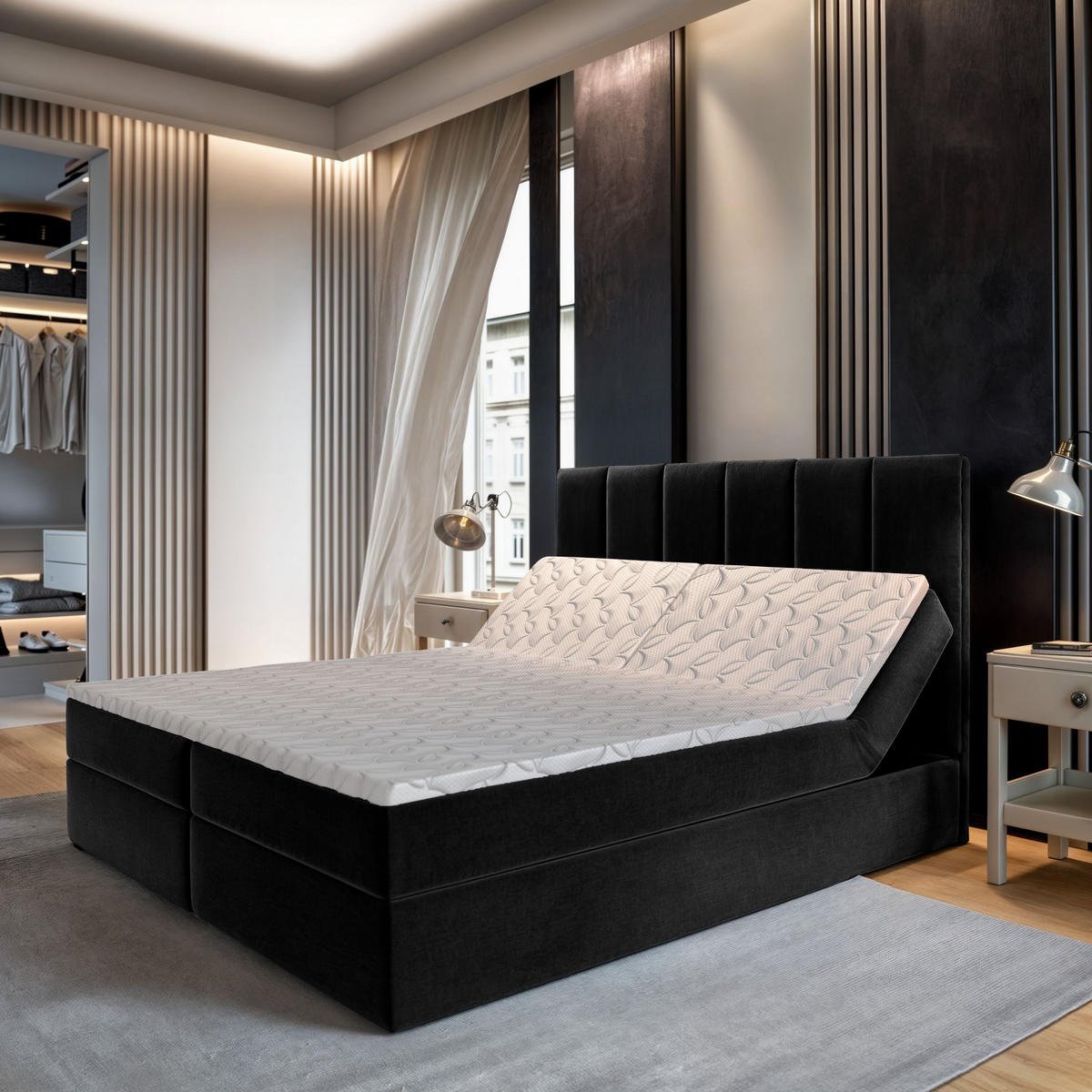 BOXBETT BARINO 140x200 cm mit Matratze und Topper - Schwarz - Schwarz, Holz (140/200cm) - MASSENO