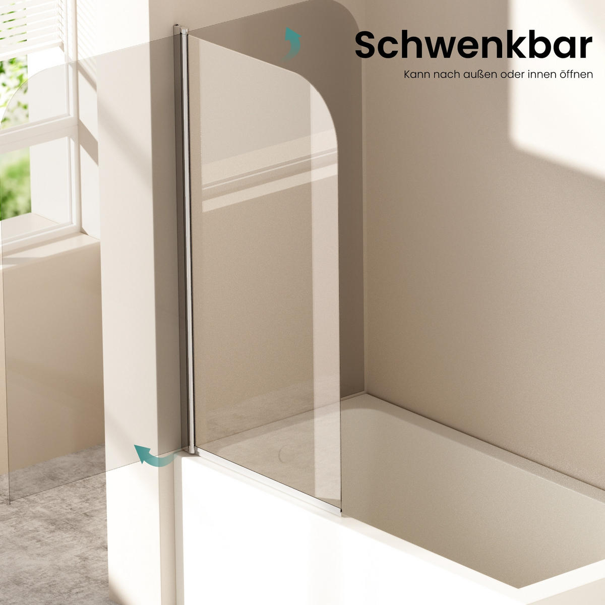 BADEWANNENAUFSATZ duschwand für Badewannen mit Schwenkfunktion Chrom 140/80 cm - Transparent, Glas (80/140cm) - EMKE