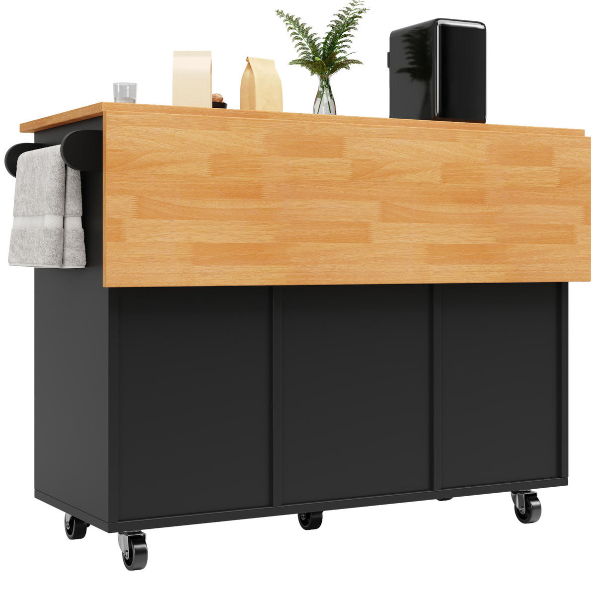 KÜCHENINSEL 122/46/91,5 cm aus MDF mit klappbarer Tischplatte Schwarz - Schwarz, Holzwerkstoff (122/91.5/74.5cm) - Modenvie
