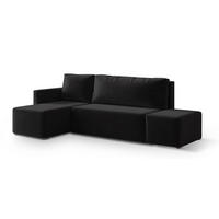ECKSOFA VELOTTI L-S Schwarz Plüsch-Stoff mit Schlaffunktion - Schwarz, Holz (261/143cm) - MASSENO