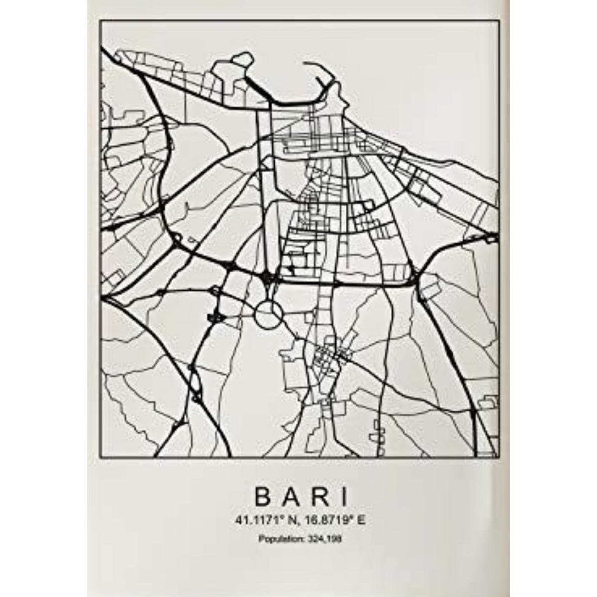 POSTER Bari Stadtkarte – Nordisch A3 Rahmenlos - Klar, Papier (29.7/5/42cm) - Nacnic