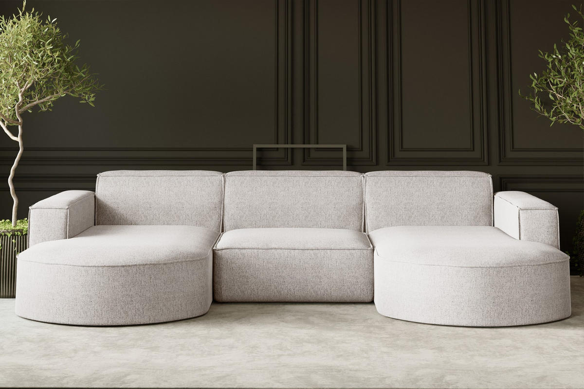ECKSOFA U-Form MODENA STUDIO Stoff Verita Beige - Beige, Holz (165/299cm) - Kaiser Möbel