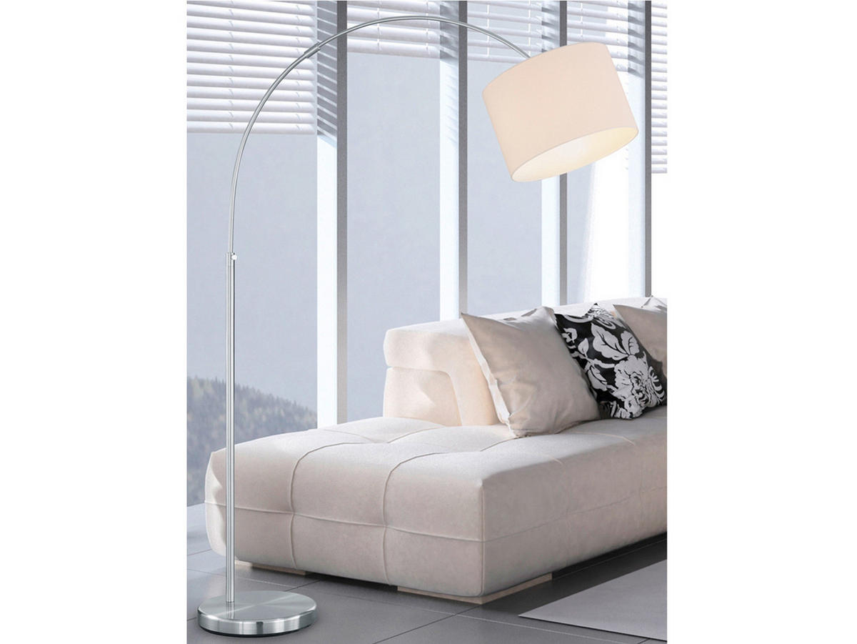 LED-BOGENLAMPE Stoffschirm Weiß Ø 30cm, höhenverstellbar - Weiß, Metall (107/30/215cm) - meineWunschleuchte