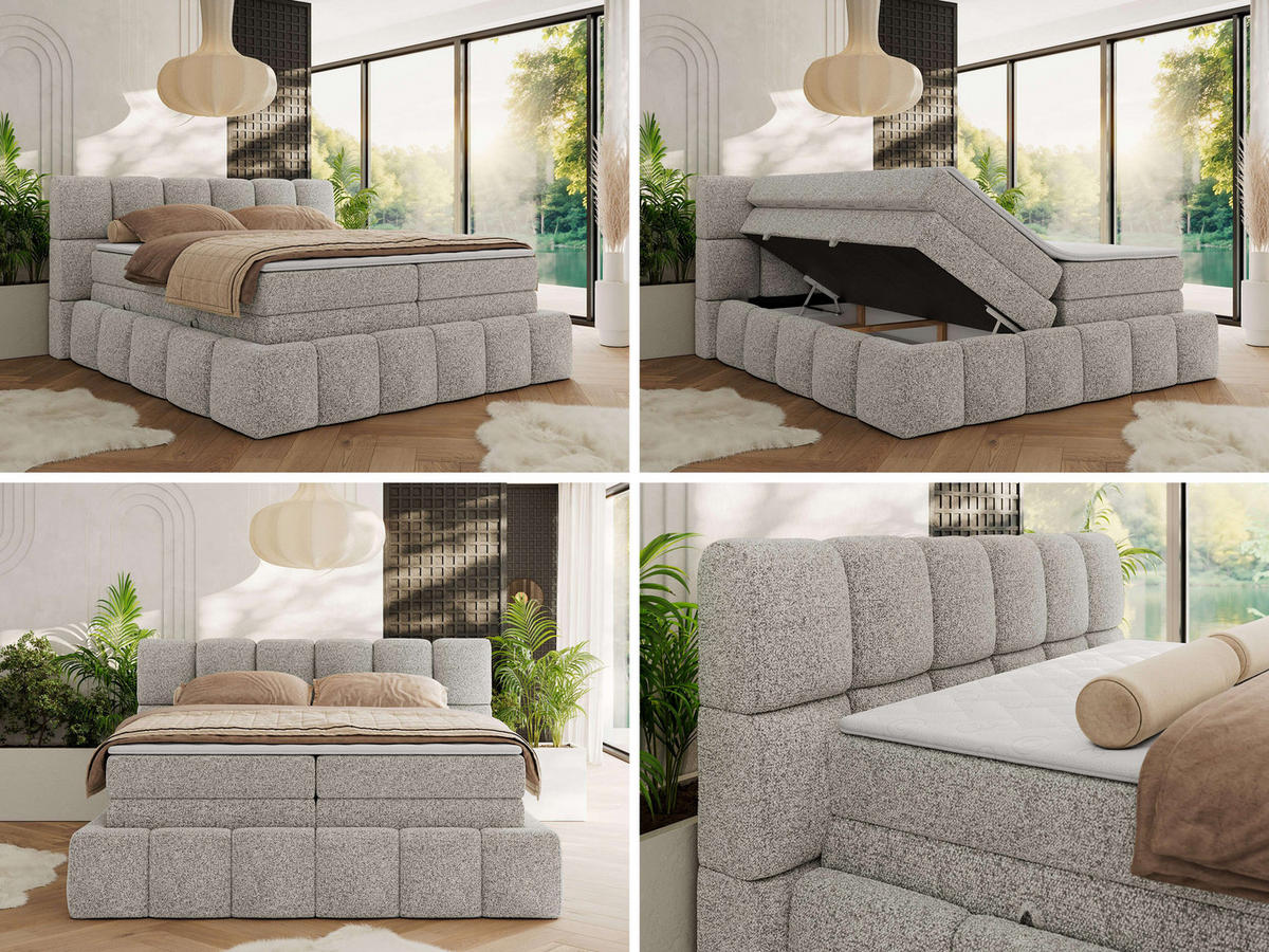 BOXSPRINGBETT NIRA KING 160/200 Hellgrau Strukture - H4 - Hellgrau, Holz/Textil (160/200cm) - MKS