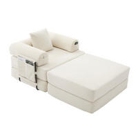 SOFA Cord Beige mit Kissen und Hocker - Beige, Textil/Metall (112/67/190cm) - WISHDOR