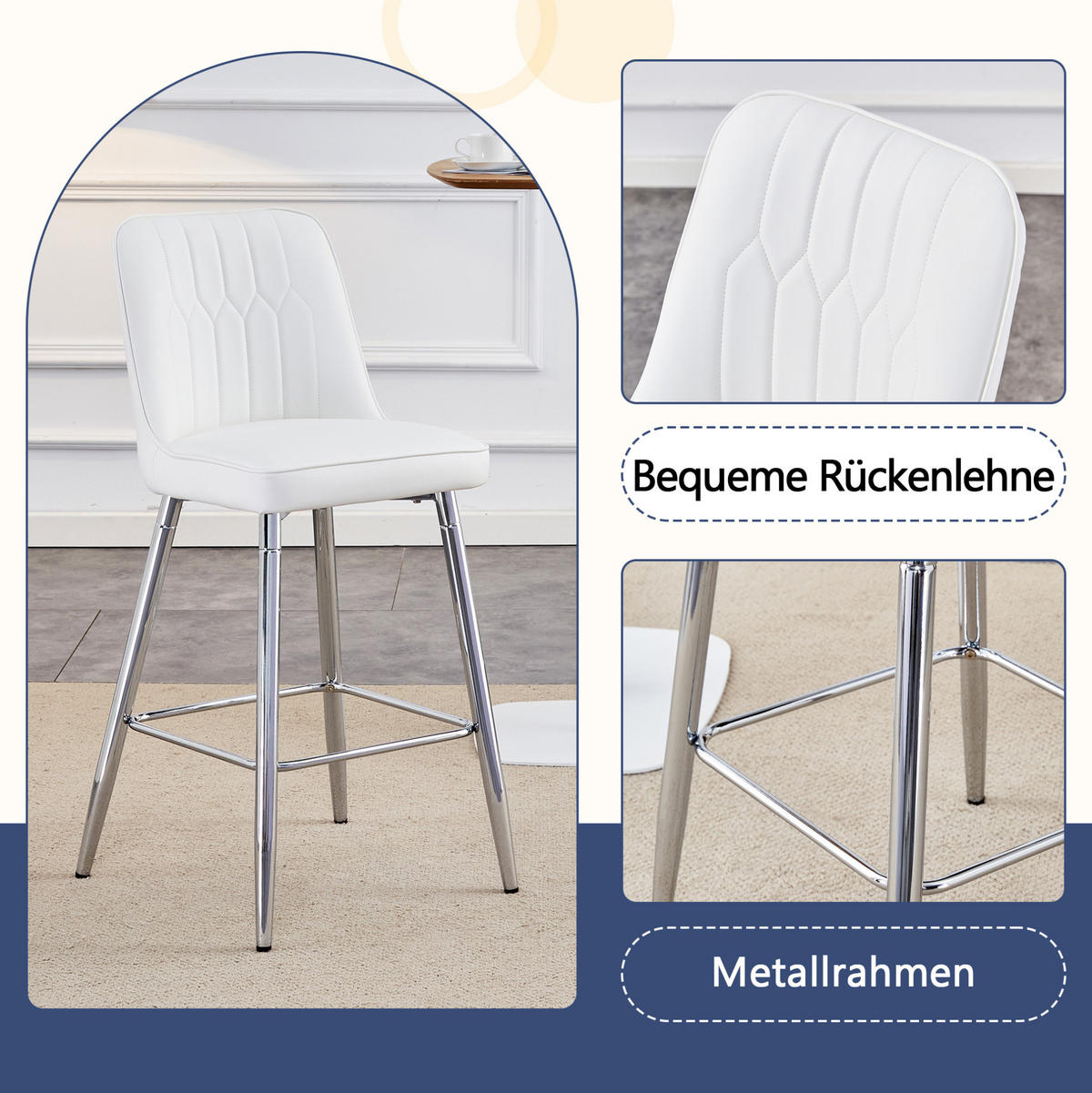 BARHOCKER 2er-Set 100 cm Weiß mit Metallgestell und Fußraste - Weiß, Metall (45/100/42cm) - MIVRAY