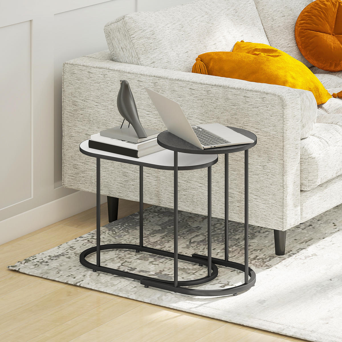 COUCHTISCHE 2er-Set Grau Weiß Schwarz - Grau, Metall (38/38/54.5cm) - PANGIVO