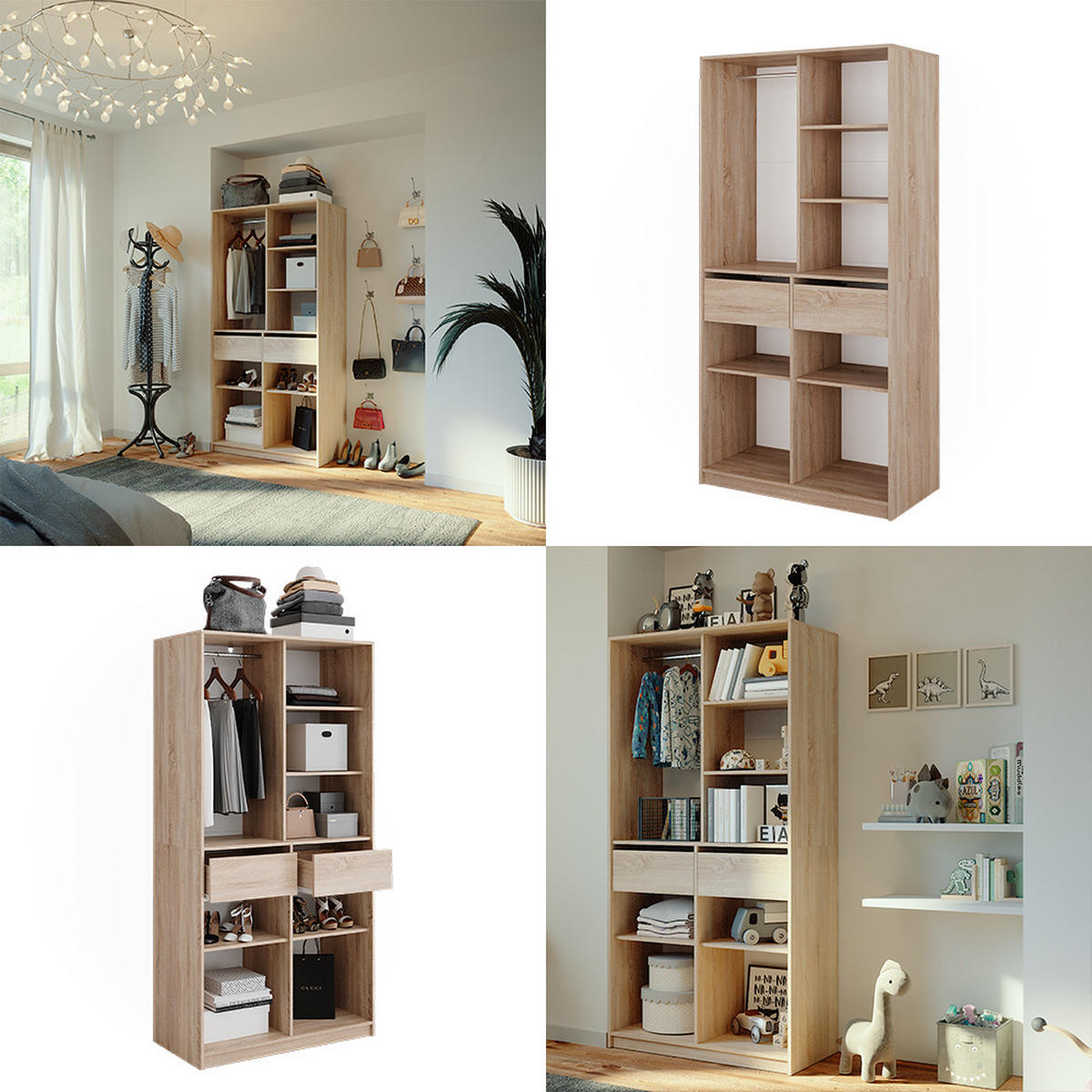 KLEIDERSCHRANK Elmo Sonoma 100 x 200 cm mit 2 Schubladen - Sonoma Eiche, Holzwerkstoff (100/200/50cm) - Vicco