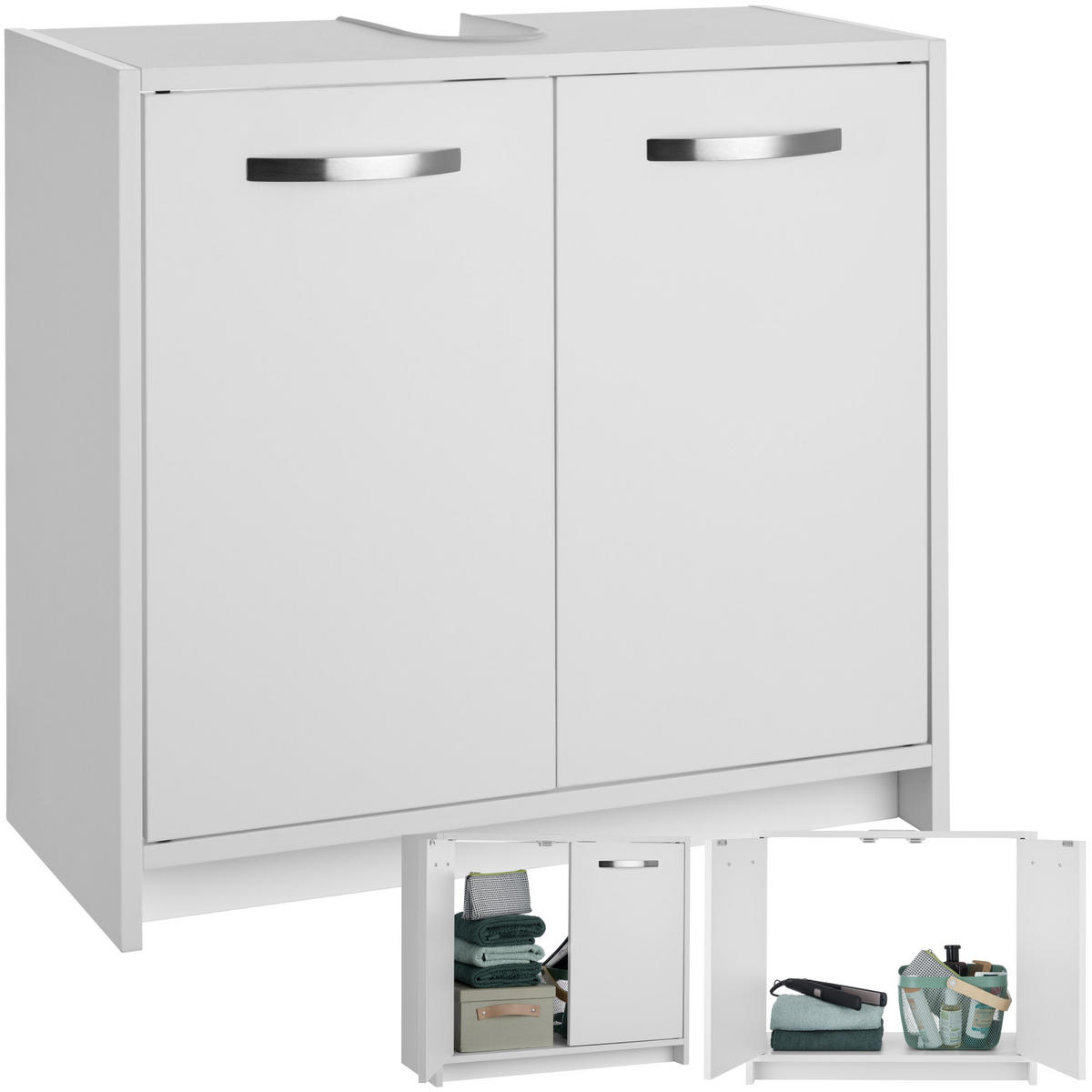 WASCHBECKENUNTERSCHRANK Katalina,63 x 31 x 55 cm ,weiß - Weiß, Holzwerkstoff (63/55/29cm) - tectake